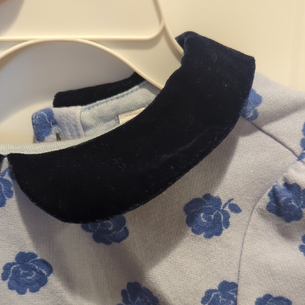 Blue Floral Kids Dress with Black Collar - Picture 2 of 6
